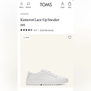 Toms Kameron White Lace-Up Sneakers NWT